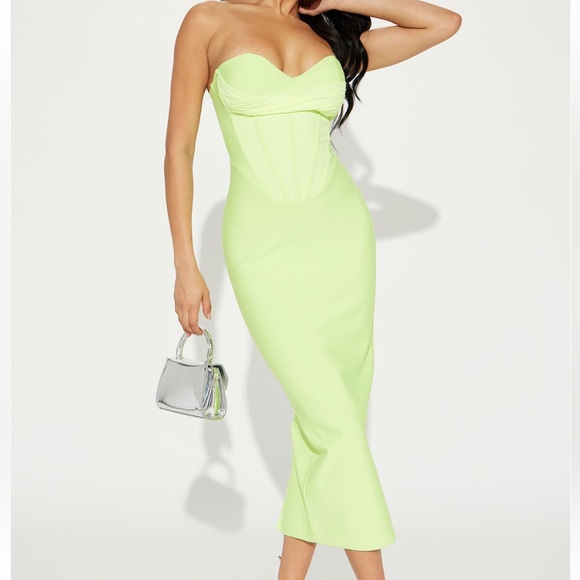 Corset Bandage Midi Dress in Lime - XS - Picture 4 of 6